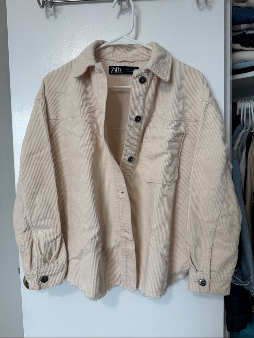 ZARA Cream Corduroy Shacket with Pocket